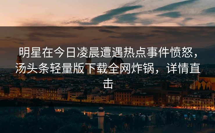 明星在今日凌晨遭遇热点事件愤怒，汤头条轻量版下载全网炸锅，详情直击